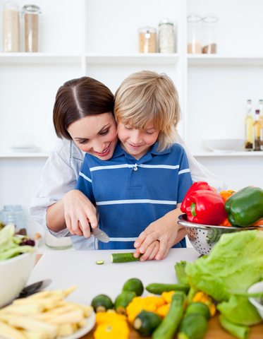 mom and son cooking