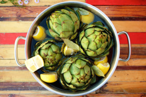 Steamed Artichokes with Lemon Sauce